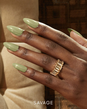 Savage: olive green HEMA-free gel polish manicure