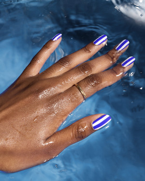 Blue and White Striped Nails